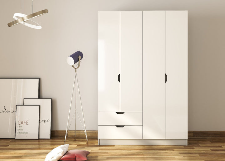 Bergen 4 Door 2 Drawers White Wardrobe-Wardrobe-Evuhome-Flat Pack (Self-Assembly)-Evuhome