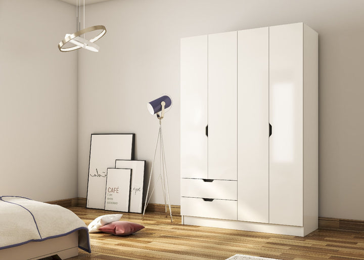 Bergen 4 Door 2 Drawers White Wardrobe-Wardrobe-Evuhome-Flat Pack (Self-Assembly)-Evuhome