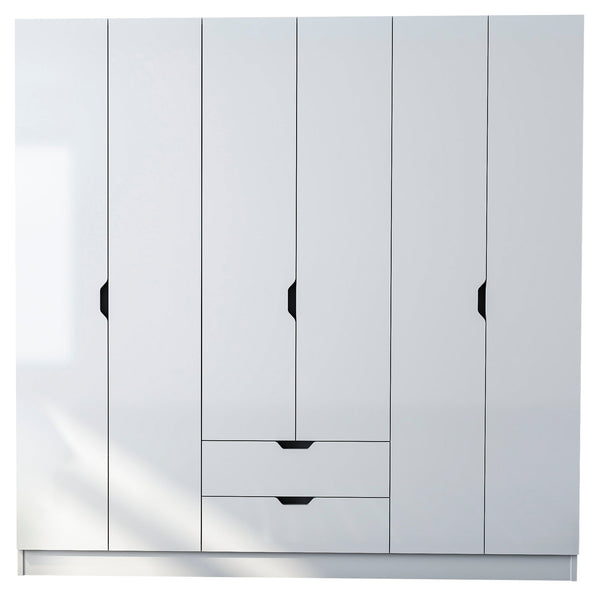 Bergen 6 Door 2 Drawer White Wardrobe-Wardrobe-Evuhome-Flat Pack (Self-Assembly)-Evuhome