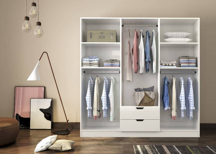 Bergen 6 Door 2 Drawer White Wardrobe-Wardrobe-Evuhome-Flat Pack (Self-Assembly)-Evuhome