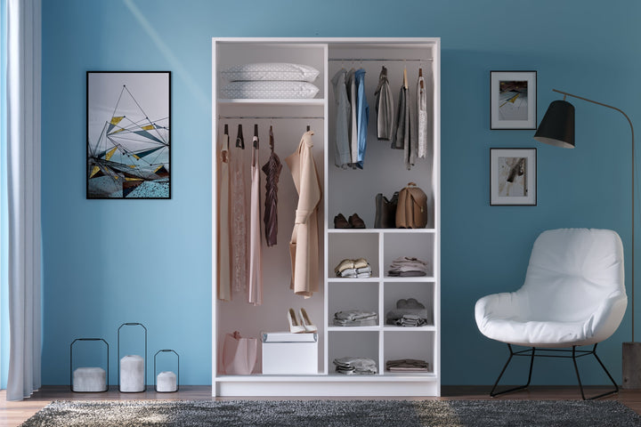 Bergen Sliding Door White Wardrobe-Wardrobe-Evuhome-Flat Pack (Self-Assembly)-Evuhome