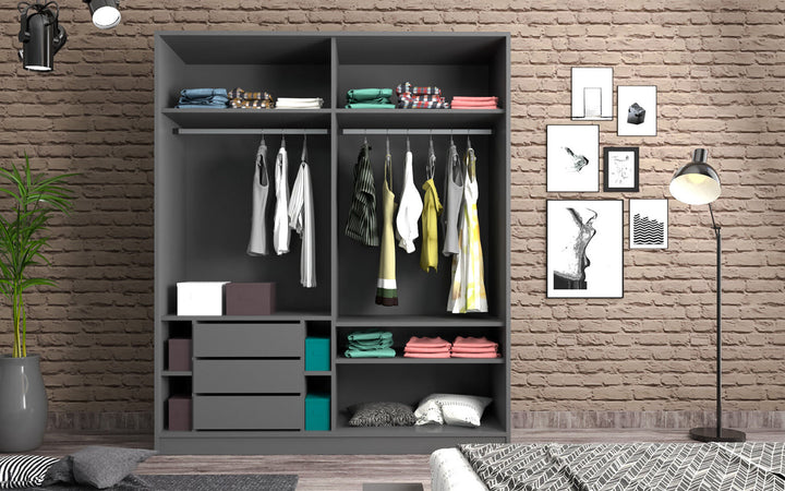 Milano Sliding Door Wardrobe Walnut, Anthracite-Wardrobe-Evuhome-Flat Pack (Self-Assembly)-Evuhome