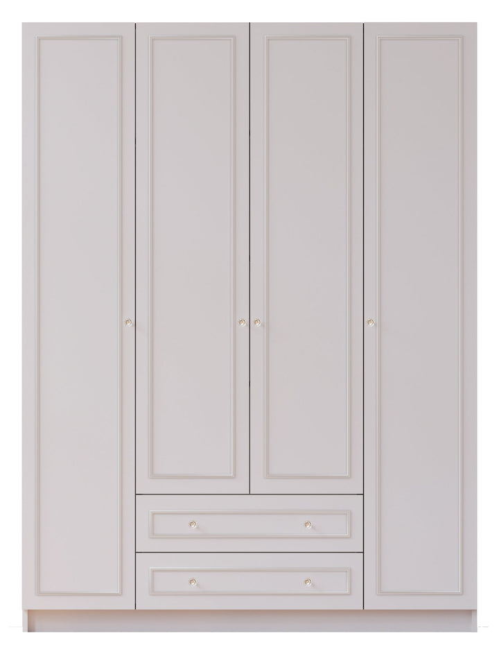 Giselle 4 Door 2 Drawer White Wardrobe-Wardrobe-Evuhome-Flat Pack (Self-Assembly)-Evuhome