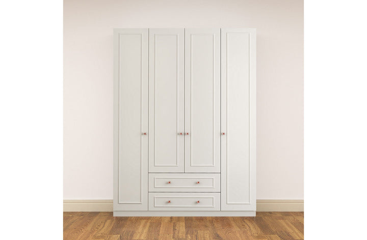 Giselle 4 Door 2 Drawer White Wardrobe-Wardrobe-Evuhome-Flat Pack (Self-Assembly)-Evuhome