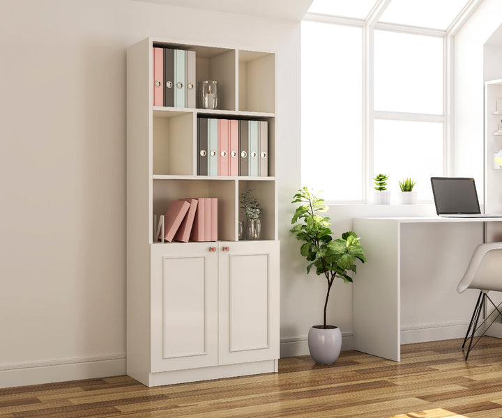 Giselle White Bookcase-Evuhome-Flat Pack (Self-Assembly)-Evuhome