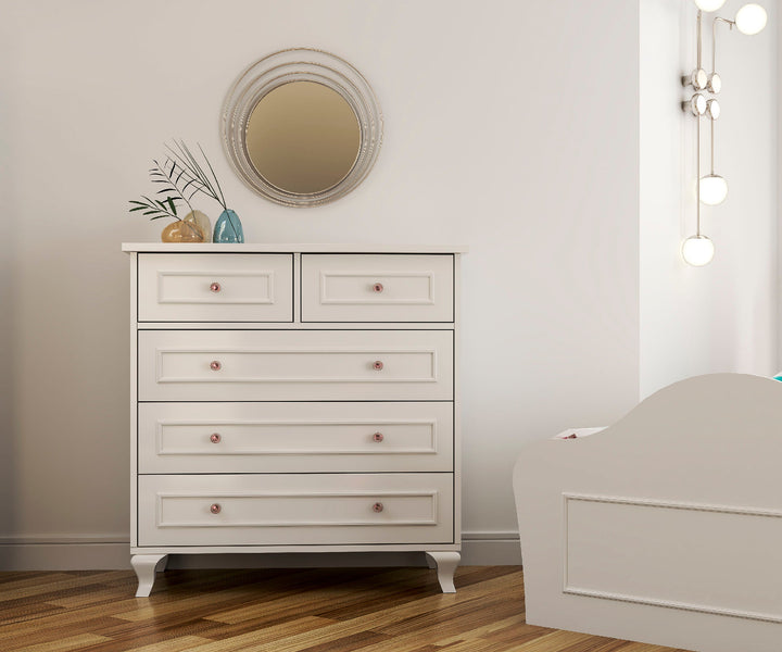 Giselle 3+2 White Chest Of Drawers-Evuhome-Flat Pack (Self-Assembly)-Evuhome