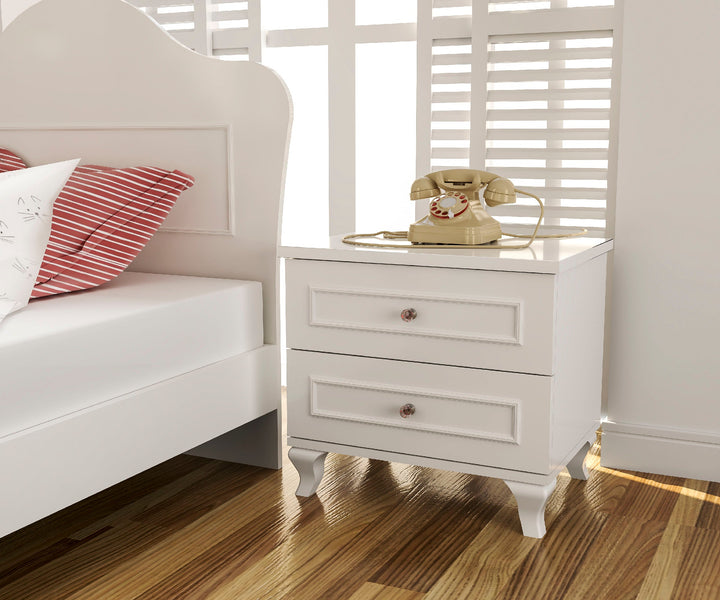 Giselle 2 Drawer White Bedside Table-Evuhome-Flat Pack (Self-Assembly)-Evuhome