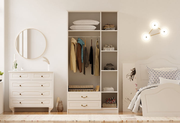 Anne 3 Door 2 Drawer Mirrored White Wardrobe-Wardrobe-Evuhome-Flat Pack (Self-Assembly)-Evuhome