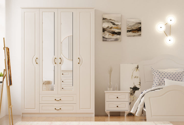 Anne 4 Door 2 Drawer Mirrored White Wardrobe-Wardrobe-Evuhome-Flat Pack (Self-Assembly)-Evuhome