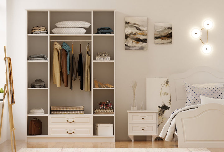 Anne 4 Door 2 Drawer Mirrored White Wardrobe-Wardrobe-Evuhome-Flat Pack (Self-Assembly)-Evuhome