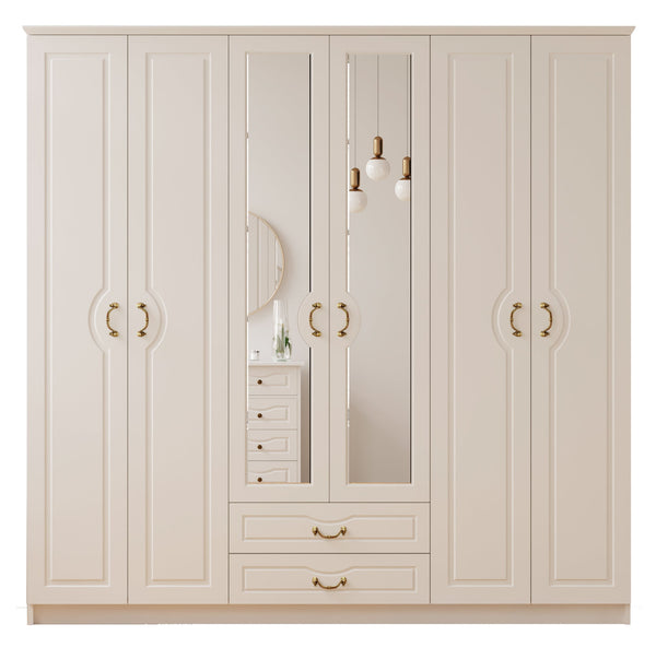 Anne 6 Door 2 Drawer Mirrored White Wardrobe-Wardrobe-Evuhome-Flat Pack (Self-Assembly)-Evuhome