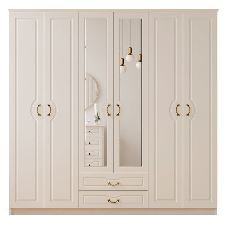 Anne 6 Door 2 Drawer Mirrored White Wardrobe-Wardrobe-Evuhome-Flat Pack (Self-Assembly)-Evuhome