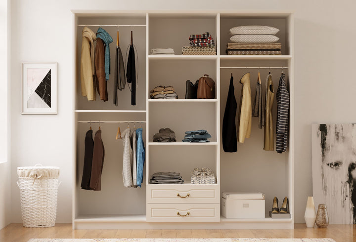 Anne 6 Door 2 Drawer Mirrored White Wardrobe-Wardrobe-Evuhome-Flat Pack (Self-Assembly)-Evuhome