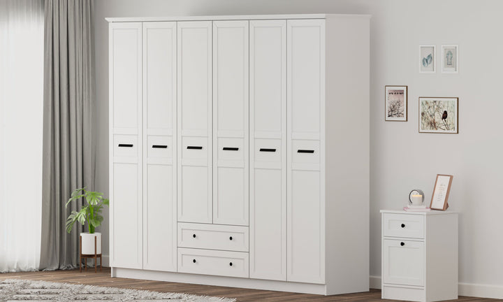 Daisy Xl 6 Door 2 Drawer Wardrobe-Wardrobe-Evuhome-Flat Pack (Self-Assembly)-Evuhome