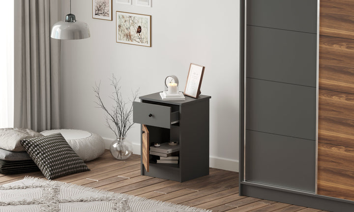 Milano 1 Door 1 Drawer Bedside Table-Bedside Cabinet-Evuhome-Flat Pack (Self-Assembly)-Evuhome