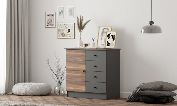 Milano 1 Door 4 Drawer Sideaboard Cabinet-Bedside Cabinet-Evuhome-Flat Pack (Self-Assembly)-Evuhome