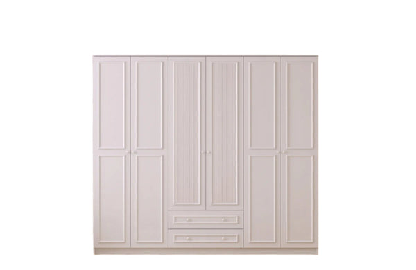 White Country 6 Door 2 Drawer Mirrored Wardrobe-Wardrobe-Evuhome-Flat Pack (Self-Assembly)-Evuhome