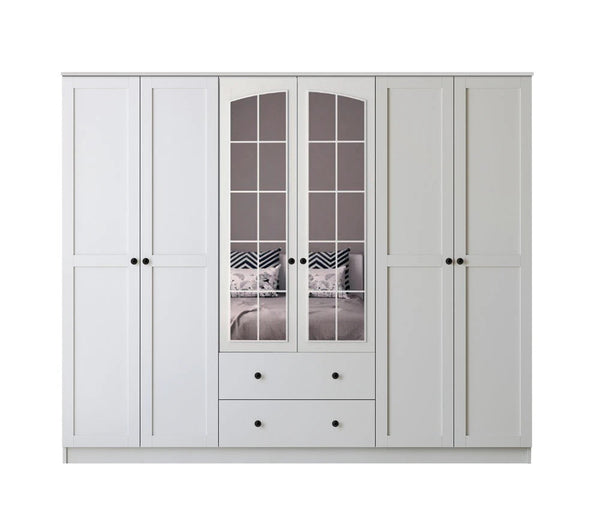 ROSE XL 6 Door 2 Drawer White Wardrobe-Wardrobe-Evuhome-Flat Pack (Self-Assembly)-Evuhome