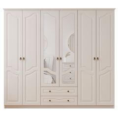 CHLOE 6 Door 2 Drawer Mirrored White Wardrobe